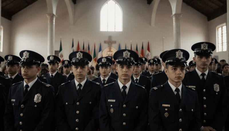 97 cadetes de Chihuahua y Delicias celebran misa antes de graduarse como nuevos policías