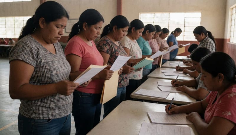 Miembros de la comunidad indígena realizando trámites en las instalaciones del censo municipal