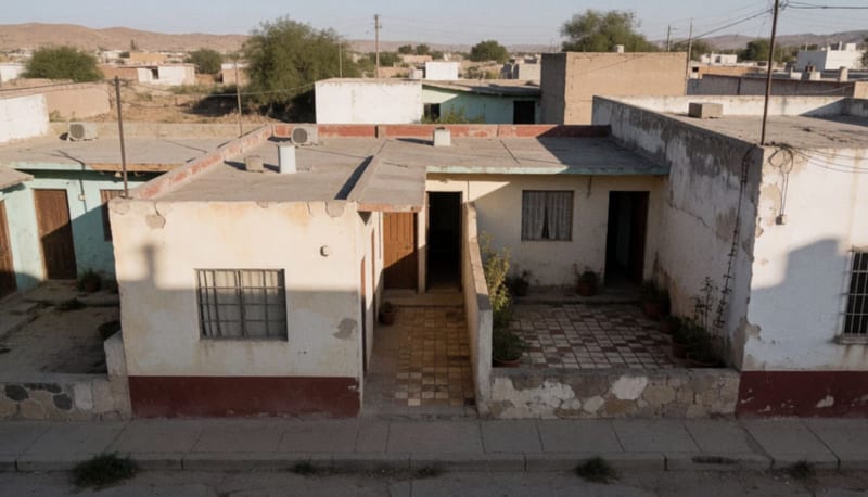 Exterior de una vecindad de departamentos pequeños en zona residencial del norte de México