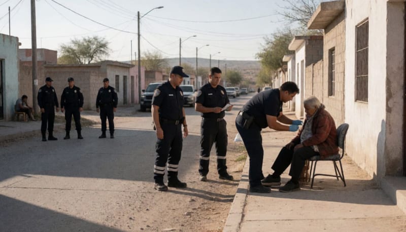 Paramédicos atendiendo a un adulto mayor en una calle residencial de Camargo durante la tarde