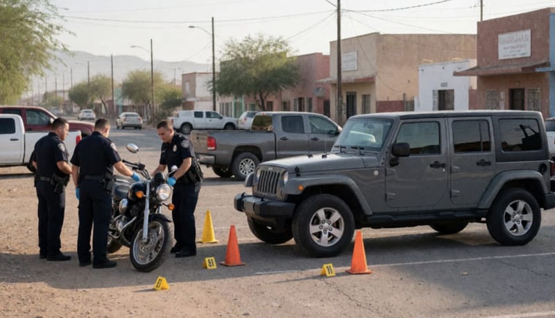 Motocicleta desmantelada y vehículo asegurado en un operativo de recuperación en un municipio del desierto chihuahuense