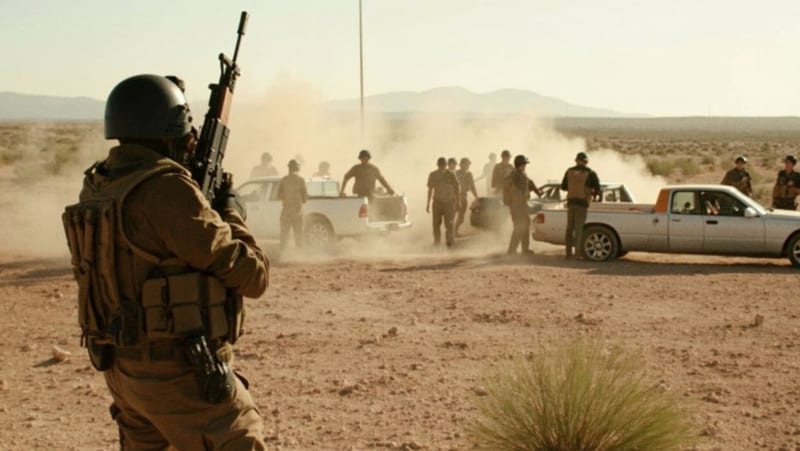 Agentes federales en operativo de seguridad en zona desértica del norte de México durante aprehensión