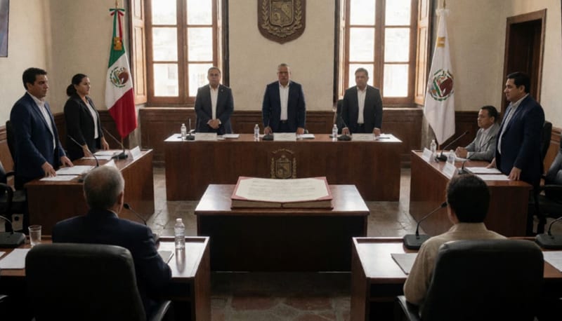 Sesión plenaria del Ayuntamiento con regidores y funcionarios en la sala de sesiones durante la entrega del informe