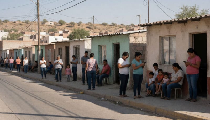 Habitantes en las calles recibiendo alerta sísmica en sus teléfonos celulares durante simulacro nacional
