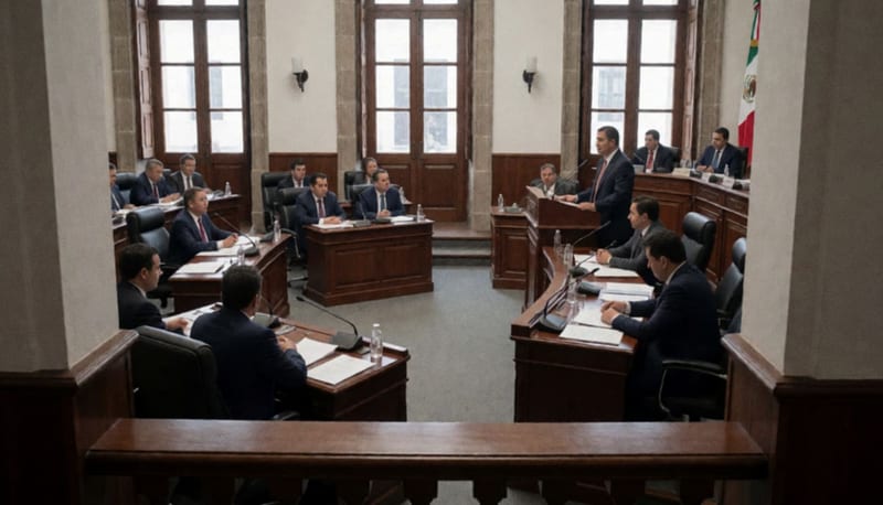 Diputados durante una sesión de debate legislativo en una sala de comisiones parlamentaria