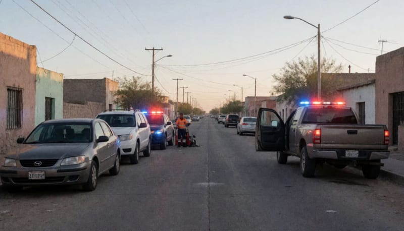 Vehículos dañados sobre una avenida del municipio, con luces de emergencia reflejadas en el asfalto