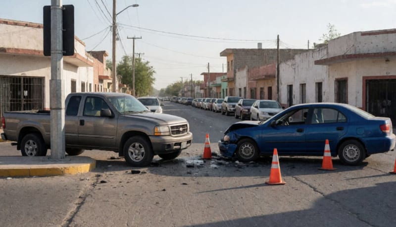 Dos vehículos dañados tras colisión en un cruce del sector norte de Delicias