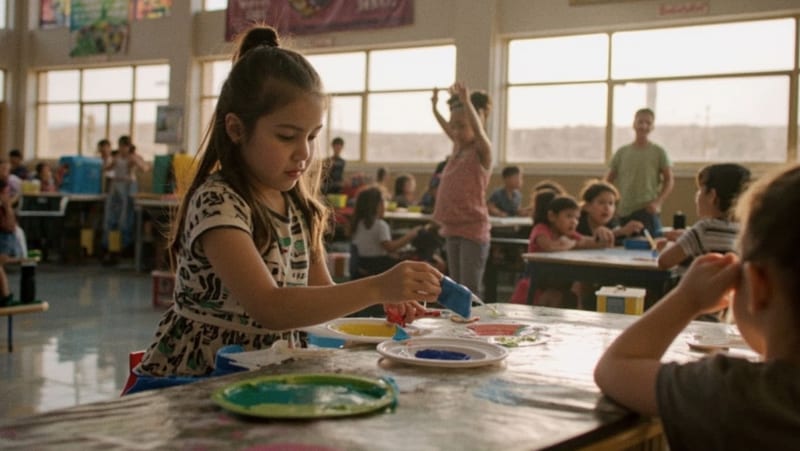 Menores participando en actividades de arte y recreación dentro de un centro comunitario
