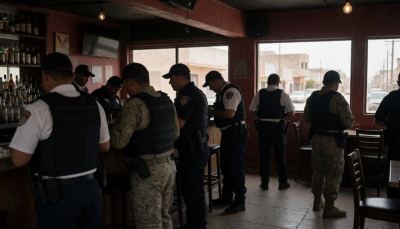 Elementos de seguridad dentro de un bar durante un operativo de inspección en zona nocturna