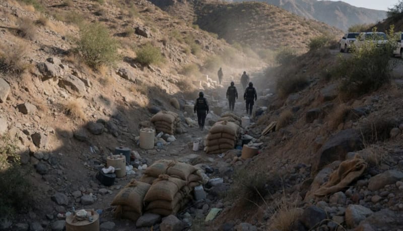 Costales y materiales asegurados en la serranía de Parral durante operativo de seguridad