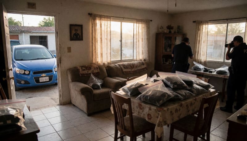 Interior de vivienda durante diligencias de aseguramiento de bienes en operativo policial