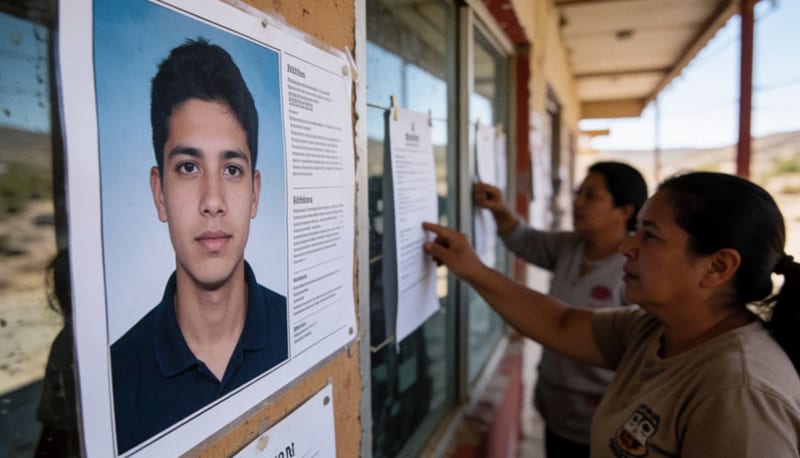 Cartel de búsqueda en un espacio público de Delicias con información de persona desaparecida