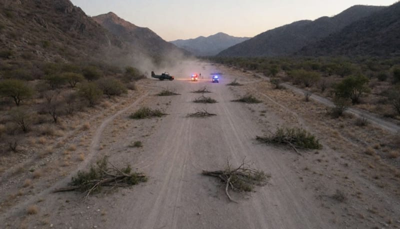 Pista clandestina interceptada con obstáculos sobre la superficie en zona montañosa de Chihuahua