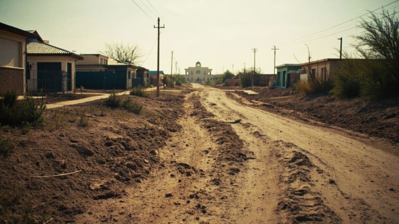 Terreno de tierra con indicios de contaminación en zona residencial de Ciudad Juárez cerca de escuela