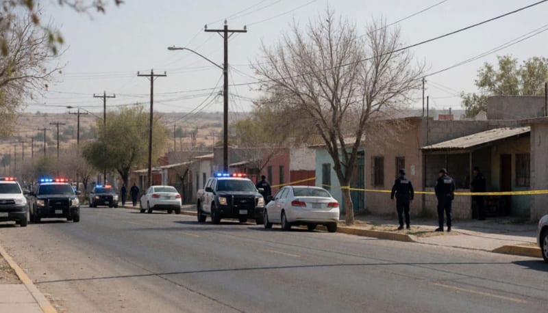 Patrullas y cinta de acordonamiento frente a una casa en colonia residencial de la capital chihuahuense