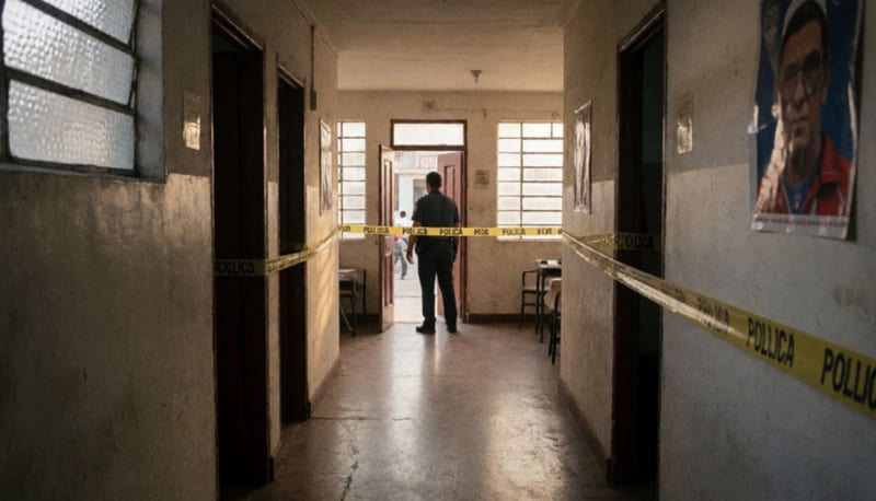 Acceso a un departamento acordonado en el centro de una ciudad del norte de México