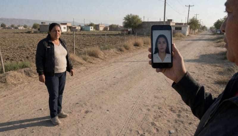 Camino rural del Ejido Sacramento con luz de atardecer, donde fue vista por última vez la mujer desaparecida