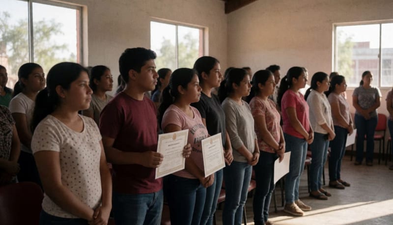 Grupo de jóvenes reconocidos durante ceremonia en sala municipal