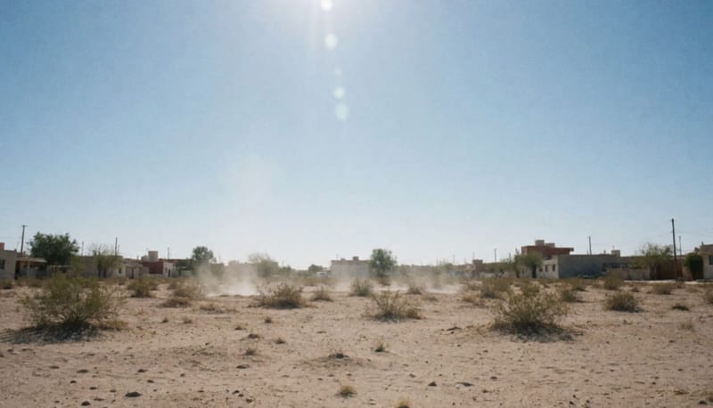 Paisaje árido y soleado del municipio de Camargo bajo cielo despejado y calor intenso