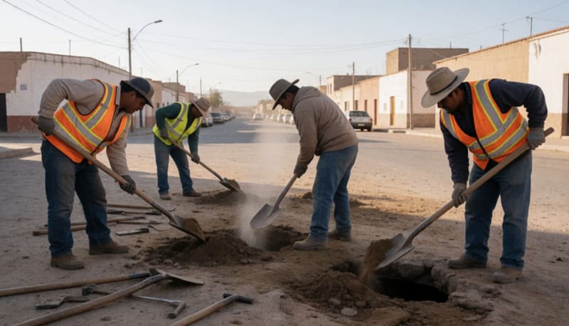 Trabajadores con equipo de seguridad realizando labores de mantenimiento en un espacio público del municipio