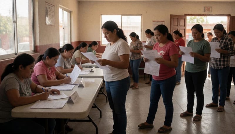 Ciudadanos en fila esperando atención en una jornada de servicios de vivienda en Camargo