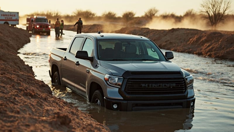 Camioneta Toyota Tundra cae al canal Los Nogales tras conductor adormilado
