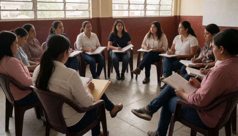 Directores de escuelas reunidos en una sesión de capacitación en protocolo de seguridad escolar en Camargo
