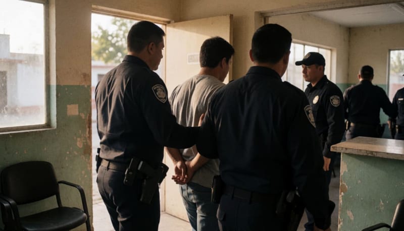 Elementos de seguridad en el interior de una instalación durante un operativo de detención