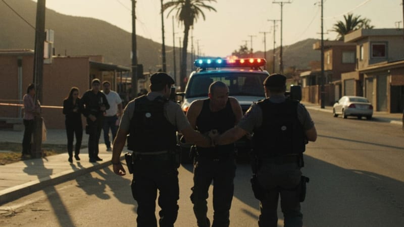 Agentes de seguridad en una calle residencial durante un operativo de detención en la madrugada