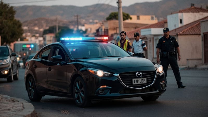 Automóvil de color negro asegurado en una calle de la ciudad durante un operativo de seguridad