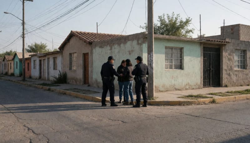 Oficiales de policía realizando una operación en una calle residencial durante el día