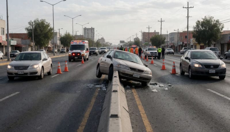 Vehículos dañados dispersos en varios carriles del Periférico tras la colisión, con personal de emergencia trabajando en el sitio