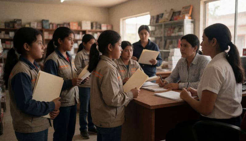 Estudiantes durante una sesión de formación práctica en una empresa local de Cuauhtémoc