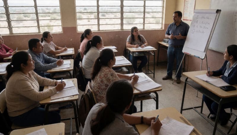 Personal educativo de una escuela participando en una sesión de capacitación sobre derechos humanos en el aula