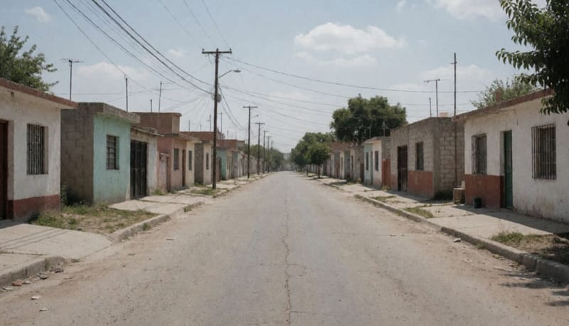 Calle de una colonia residencial con casas de un piso