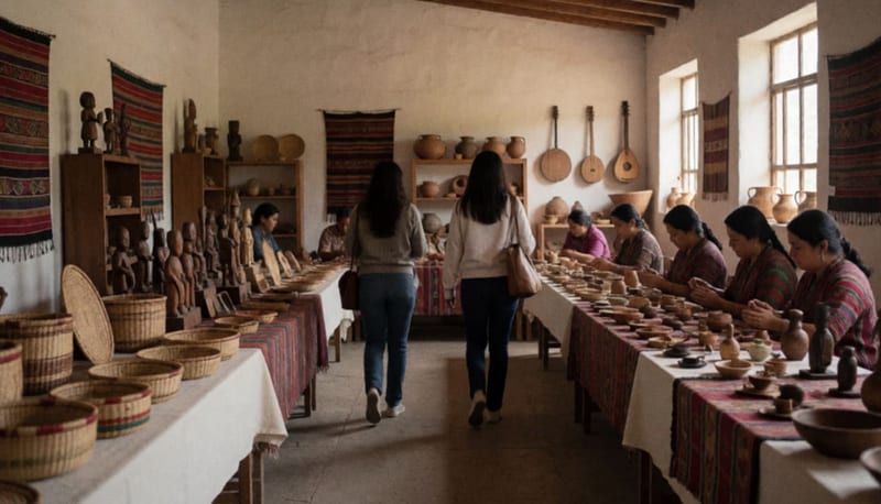 Artesanías tradicionales de la Sierra Tarahumara expuestas en una galería cultural