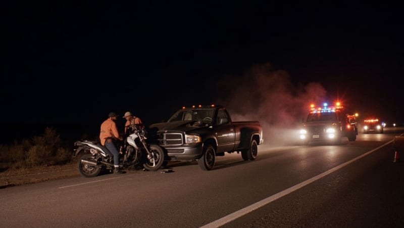 Choque en carretera Delicias–Rosales deja motociclista con lesiones graves; conductor de pickup queda consignado al MP