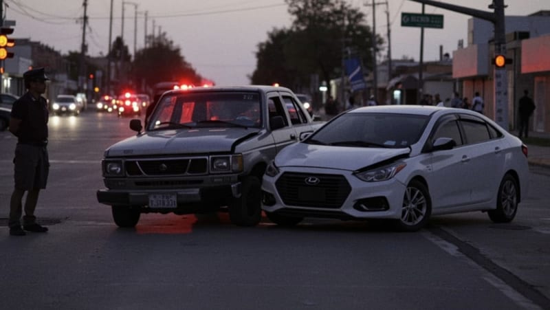 Choque en Séptima y Quinta Oriente: conductor frenó 18 metros pero impactó Nissan March