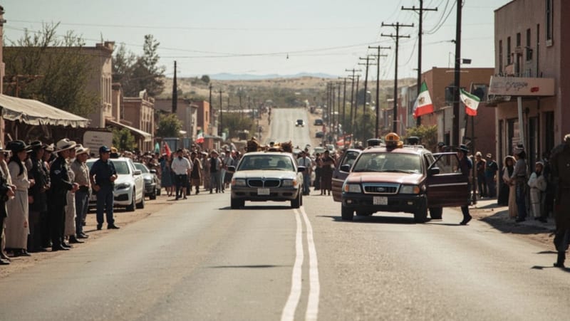 Cierre temporal en Gabino Barreda durante escenificaciones de las Jornadas Villistas en Parral