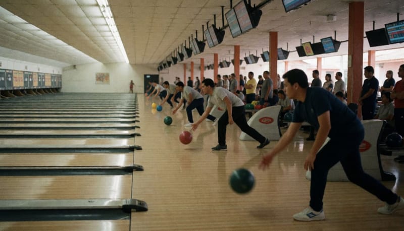 Jugadores en acción durante partidas de boliche en las pistas del Bol Parral