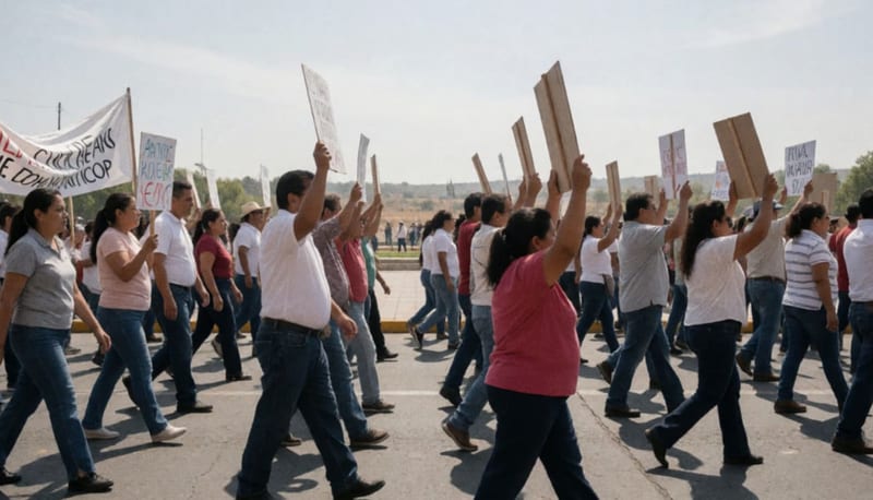 Ciudadanos marchando pacíficamente por una avenida principal de la ciudad durante el día