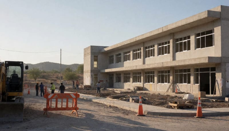 Construcción y rehabilitación de escuela con equipos y materiales de obra bajo el clima semidesértico chihuahuense