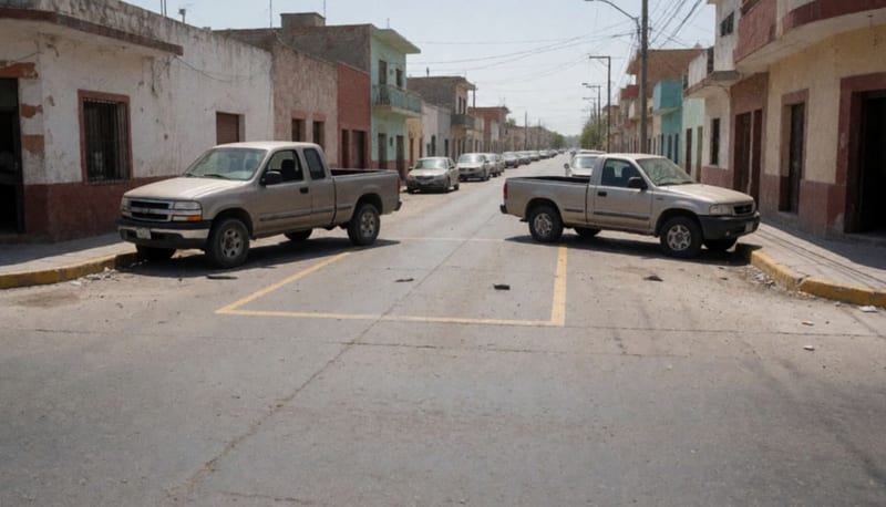 Dos camionetas dañadas estacionadas en una calle de Camargo tras el accidente