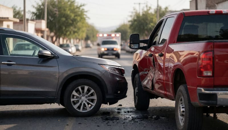 Dos camionetas dañadas en el cruce de una avenida tras el impacto de un choque vial