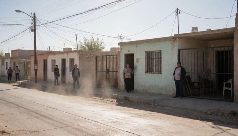 Residentes en las puertas de sus casas durante un corte de energía eléctrica en un barrio de Delicias
