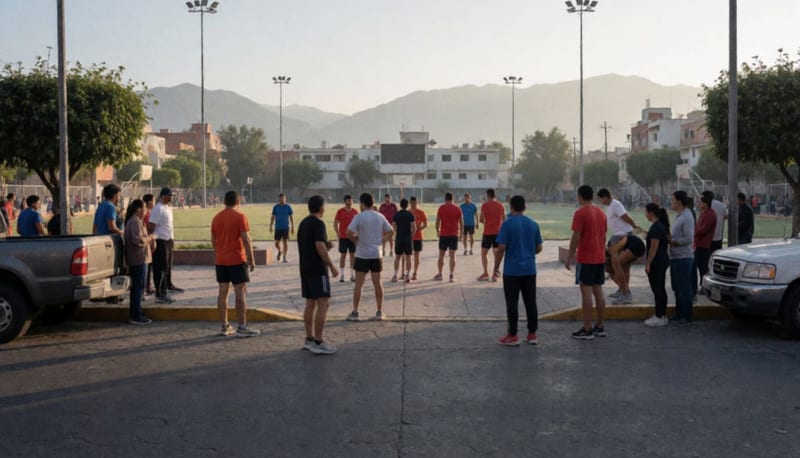 Corredores preparándose en la plaza de la Ciudad Deportiva Centro antes del inicio de la carrera