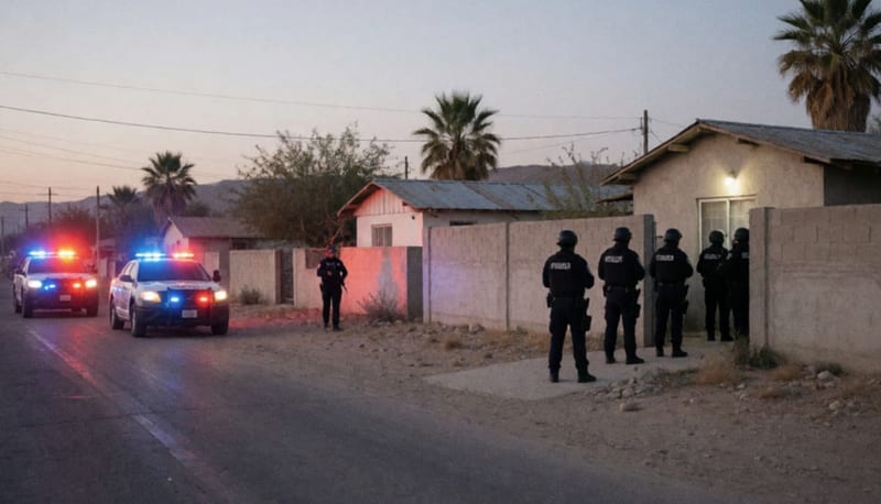 Elementos de seguridad pública en operativo nocturno en una calle residencial del municipio
