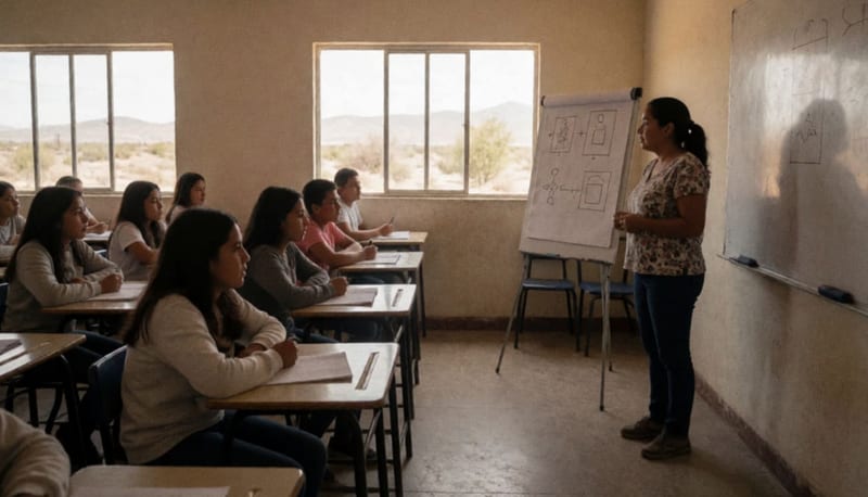Estudiantes de secundaria en un aula durante una sesión informativa sobre educación sexual en una escuela de Cuauhtémoc