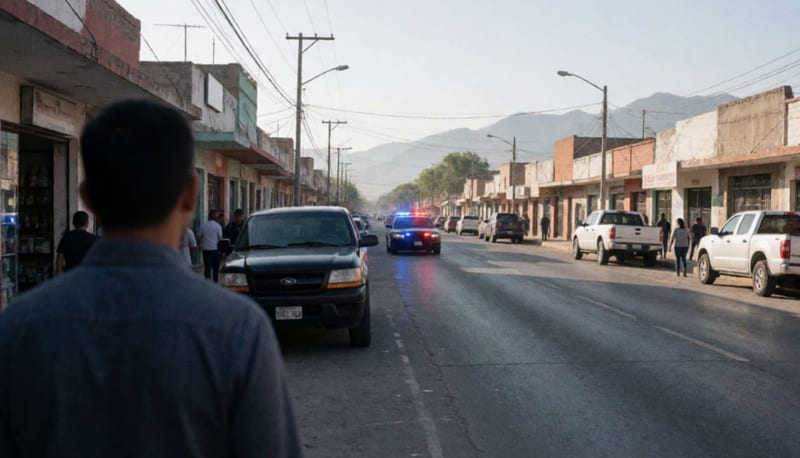 Calle de Cuauhtémoc con luces de patrulla activadas durante una intervención policial matutina