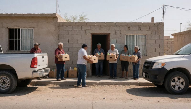 Entrega de despensas a adultos mayores y personas con discapacidad en una comunidad del municipio
